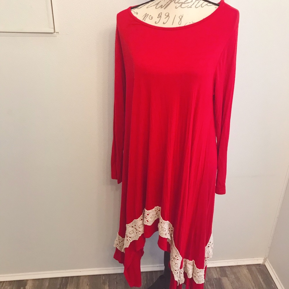 J&M Red Boho One Size Sweater Dress
